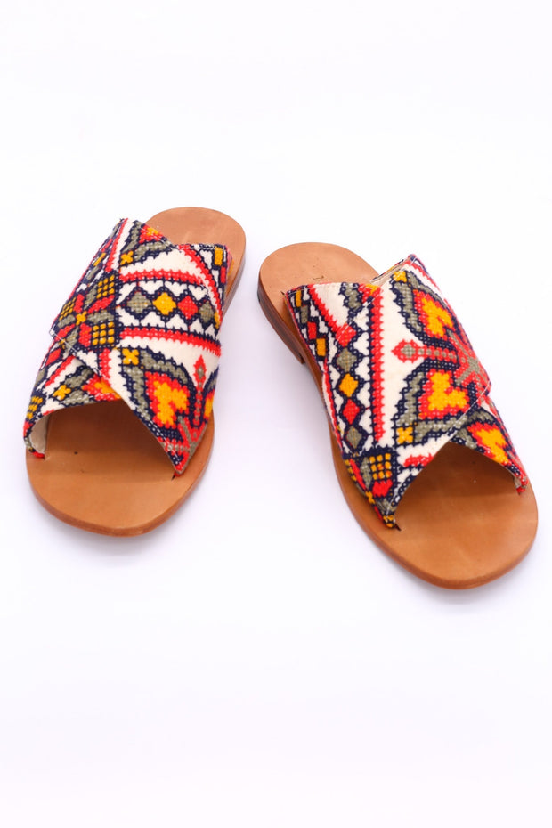 EMBROIDERED SANDALS DAISY NEEDLESTITCH - sustainably made MOMO NEW YORK sustainable clothing, mules slow fashion