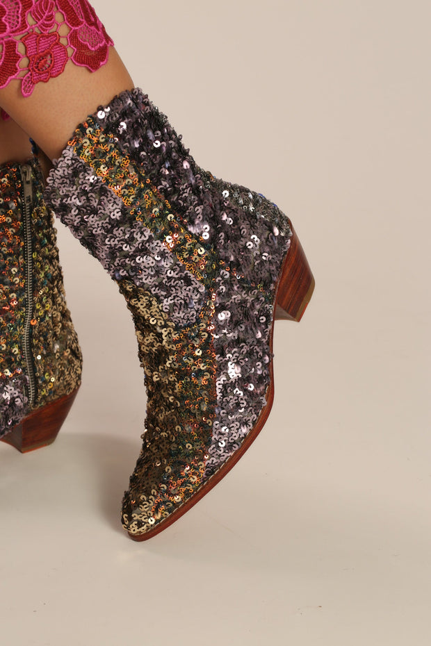 EMBROIDERED SEQUIN BOOTS ASTERIA - sustainably made MOMO NEW YORK sustainable clothing, boots slow fashion