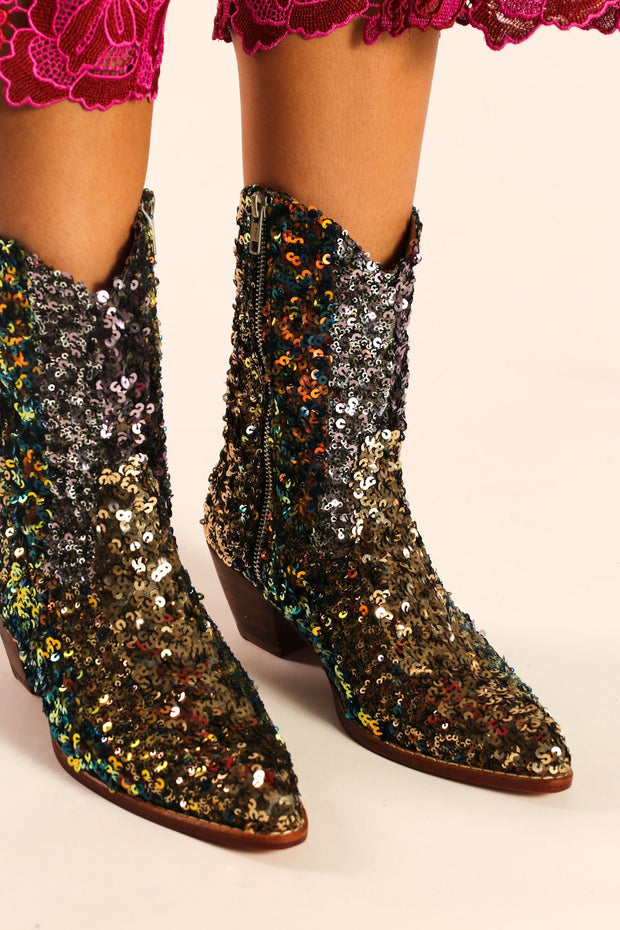 EMBROIDERED SEQUIN BOOTS ASTERIA - sustainably made MOMO NEW YORK sustainable clothing, boots slow fashion