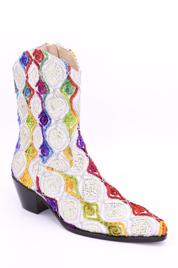 EMBROIDERED SILK BOOTS TIFFANY (SILVER) - sustainably made MOMO NEW YORK sustainable clothing, boots slow fashion