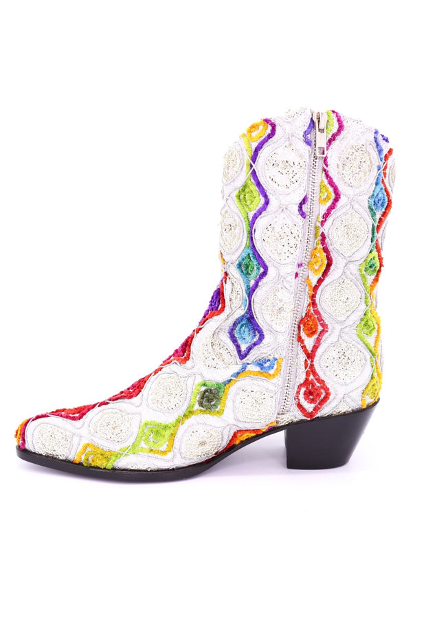 EMBROIDERED SILK BOOTS TIFFANY (SILVER) - sustainably made MOMO NEW YORK sustainable clothing, boots slow fashion