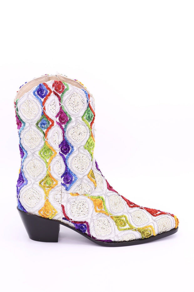 EMBROIDERED SILK BOOTS TIFFANY (SILVER) - sustainably made MOMO NEW YORK sustainable clothing, boots slow fashion