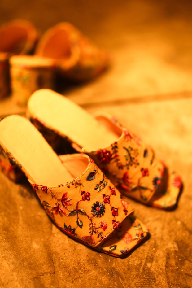 EMBROIDERED SILK MULES THANA - sustainably made MOMO NEW YORK sustainable clothing, mules slow fashion