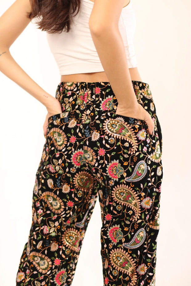 EMBROIDERED VELVET PANTS DEWI - sustainably made MOMO NEW YORK sustainable clothing, fall22 slow fashion