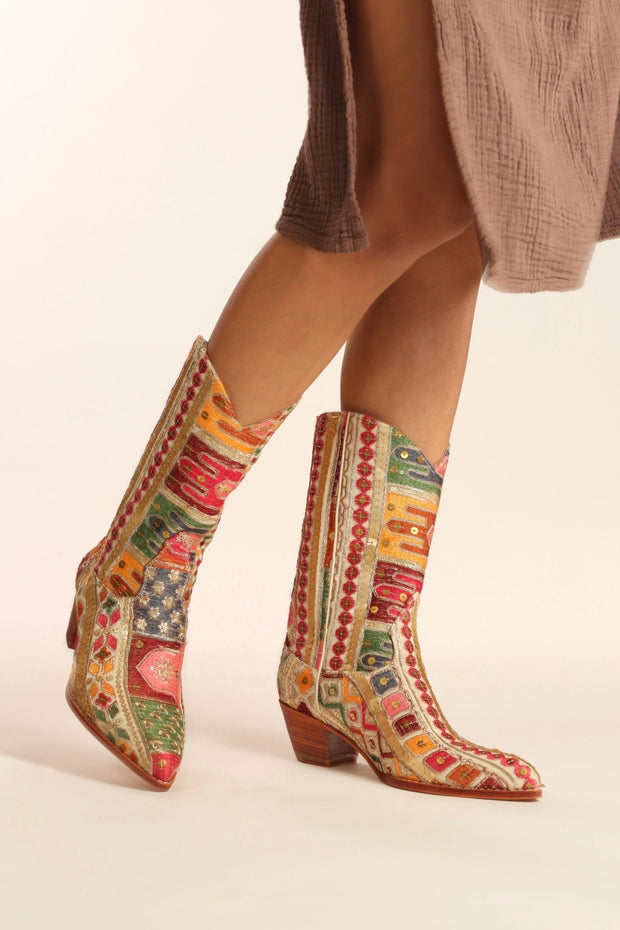 EMBROIDERED WESTERN BOOTS SILK LAFATA - sustainably made MOMO NEW YORK sustainable clothing, boots slow fashion