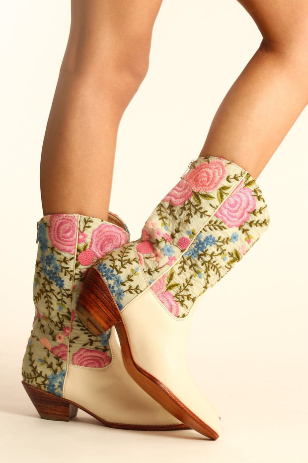 EMBROIDERED WESTERN FABRIC BOOTS WANISA - sustainably made MOMO NEW YORK sustainable clothing, boots slow fashion