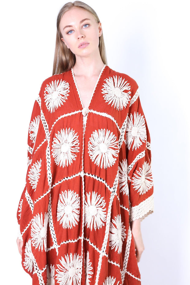 FLORA CROCHET KIMONO DUSTER - sustainably made MOMO NEW YORK sustainable clothing, crochet slow fashion