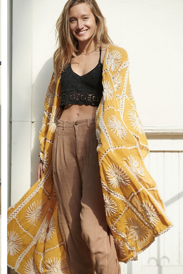 FLORA CROCHET KIMONO - sustainably made MOMO NEW YORK sustainable clothing, crochet slow fashion