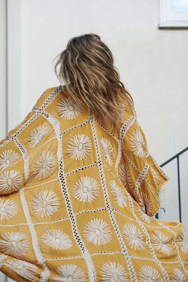 FLORA CROCHET KIMONO X FREE PEOPLE - sustainably made MOMO NEW YORK sustainable clothing, crochet slow fashion