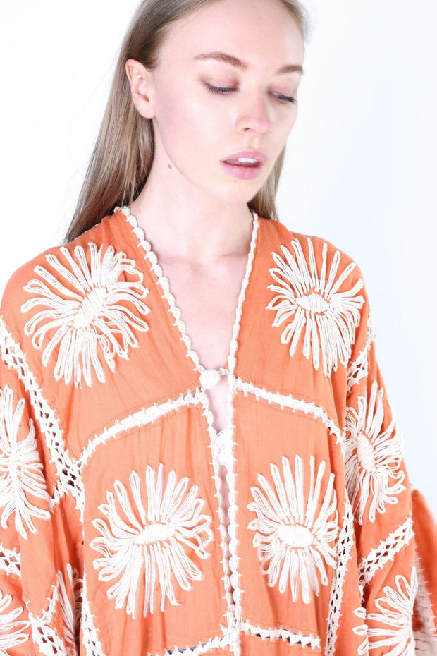 FLORA HAND CROCHET KIMONO DUSTER - sustainably made MOMO NEW YORK sustainable clothing, crochet slow fashion