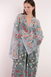 FLOWER COMB LIGHT BLUE COLOR KIMONO - sustainably made MOMO NEW YORK sustainable clothing, kimono slow fashion