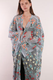 FLOWER COMB LIGHT BLUE COLOR KIMONO - sustainably made MOMO NEW YORK sustainable clothing, kimono slow fashion