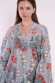 FLOWER COMB LIGHT BLUE COLOR KIMONO - sustainably made MOMO NEW YORK sustainable clothing, kimono slow fashion