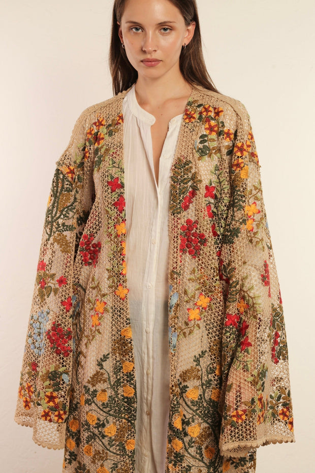 FLOWER COTTON LACE EMBROIDERED KIMONO - sustainably made MOMO NEW YORK sustainable clothing, kimono slow fashion