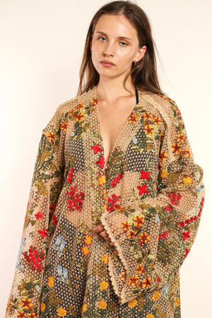 FLOWER COTTON LACE EMBROIDERED KIMONO - sustainably made MOMO NEW YORK sustainable clothing, kimono slow fashion