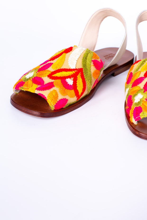 FLOWER EMBROIDERED SANDALS DESSA - sustainably made MOMO NEW YORK sustainable clothing, mules slow fashion