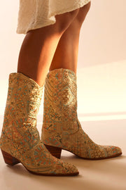 FLOWER SILK EMBROIDERED WESTERN BOOTS EMMAMIL - sustainably made MOMO NEW YORK sustainable clothing, boots slow fashion