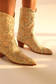 FLOWER SILK EMBROIDERED WESTERN BOOTS EMMAMIL - sustainably made MOMO NEW YORK sustainable clothing, boots slow fashion