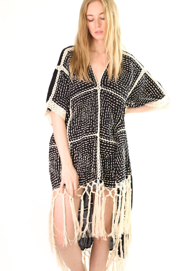 FRINGE KAFTAN DRESS RASMI - sustainably made MOMO NEW YORK sustainable clothing, kaftan slow fashion