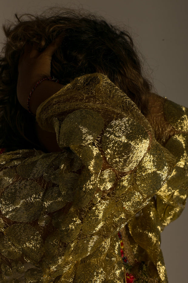 GOLD NET KIMONO OBIGE - sustainably made MOMO NEW YORK sustainable clothing, slow fashion