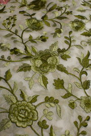 GREEN FLOWER EMBROIDERED SILK B32-6 - sustainably made MOMO NEW YORK sustainable clothing, fabric slow fashion