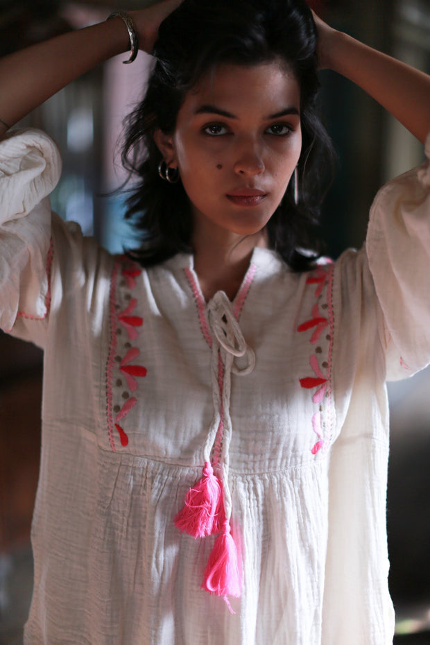 HAND EMBROIDERED COTTON EVERY DAY DRESS JELENA - sustainably made MOMO NEW YORK sustainable clothing, kaftan slow fashion