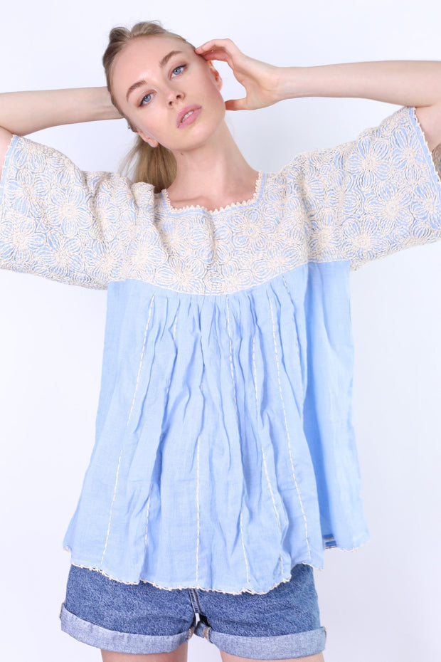 HAND EMBROIDERED TOP DEBORAH - sustainably made MOMO NEW YORK sustainable clothing, slow fashion