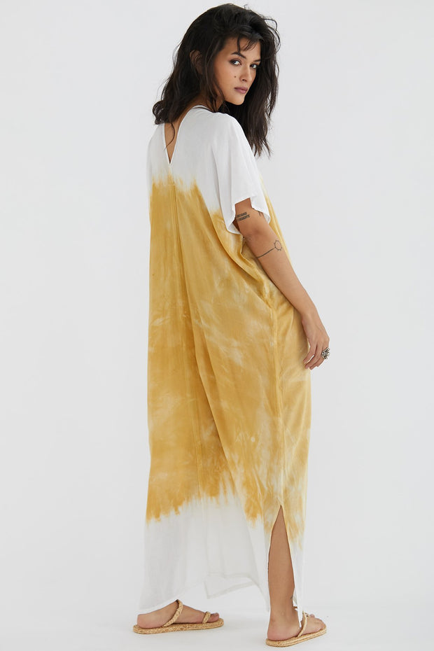 Hand Tye Dye Kaftan Tunic Dress Amandine - sustainably made MOMO NEW YORK sustainable clothing, Boho Chic slow fashion