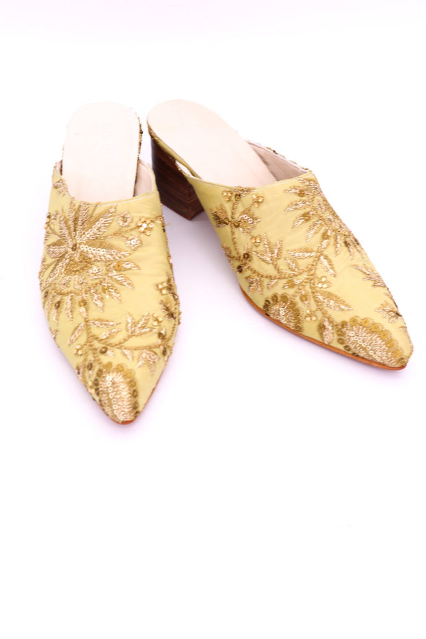 HEELED MULES EMBROIDERED X ANTHROPOLOGIE - sustainably made MOMO NEW YORK sustainable clothing, mules slow fashion