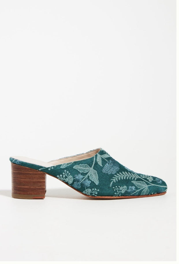 HEELED MULES EMBROIDERED X ANTHROPOLOGIE - sustainably made MOMO NEW YORK sustainable clothing, mules slow fashion