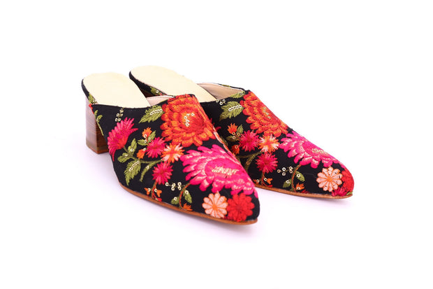 HEELED MULES EMBROIDERED X ANTHROPOLOGIE - sustainably made MOMO NEW YORK sustainable clothing, mules slow fashion