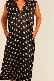 HOODIE DRESS POLKA DOT BLACK MADEENA - sustainably made MOMO NEW YORK sustainable clothing, dress slow fashion