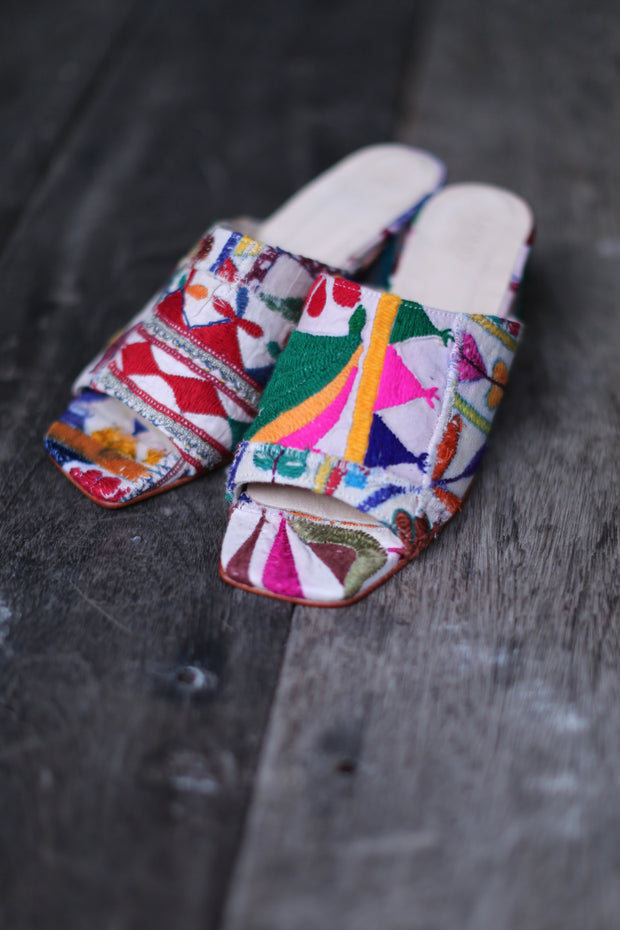 EMBROIDERED PATCHWORK MULES LULU - sustainably made MOMO NEW YORK sustainable clothing, mules slow fashion