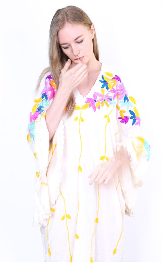 DON’T WANT SUMMER TO END EMBROIDERED KAFTAN KYRA - sustainably made MOMO NEW YORK sustainable clothing, kaftan slow fashion