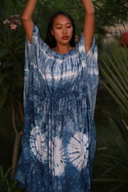 Indigo Kaftan Dress Ulrika - sustainably made MOMO NEW YORK sustainable clothing, kaftan slow fashion