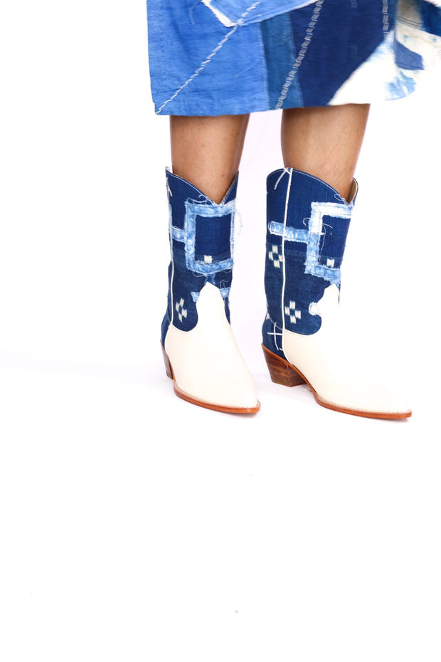 INDIGO WESTERN BOOTS RAMIA - sustainably made MOMO NEW YORK sustainable clothing, boots slow fashion