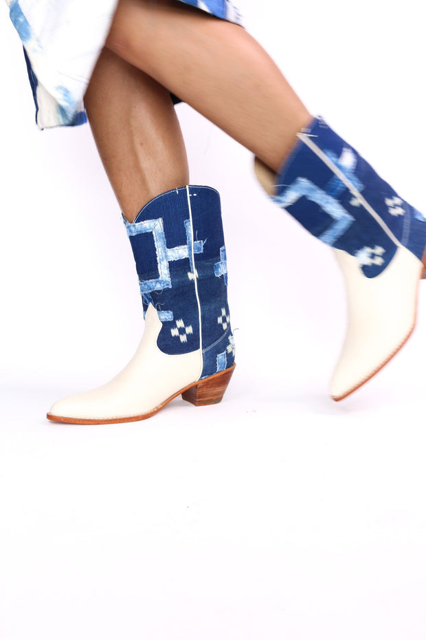 INDIGO WESTERN BOOTS RAMIA - sustainably made MOMO NEW YORK sustainable clothing, boots slow fashion