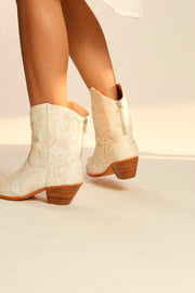 IVORY EMBROIDERED SILK SHORT WESTERN BOOTS FELO - sustainably made MOMO NEW YORK sustainable clothing, boots slow fashion