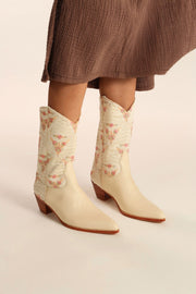 IVORY PINK FLOWER WESTERN BOOTS OHLOLITA - sustainably made MOMO NEW YORK sustainable clothing, boots slow fashion