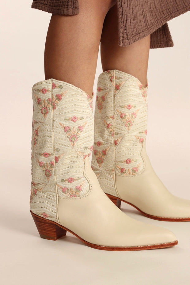 IVORY PINK FLOWER WESTERN BOOTS OHLOLITA - sustainably made MOMO NEW YORK sustainable clothing, boots slow fashion