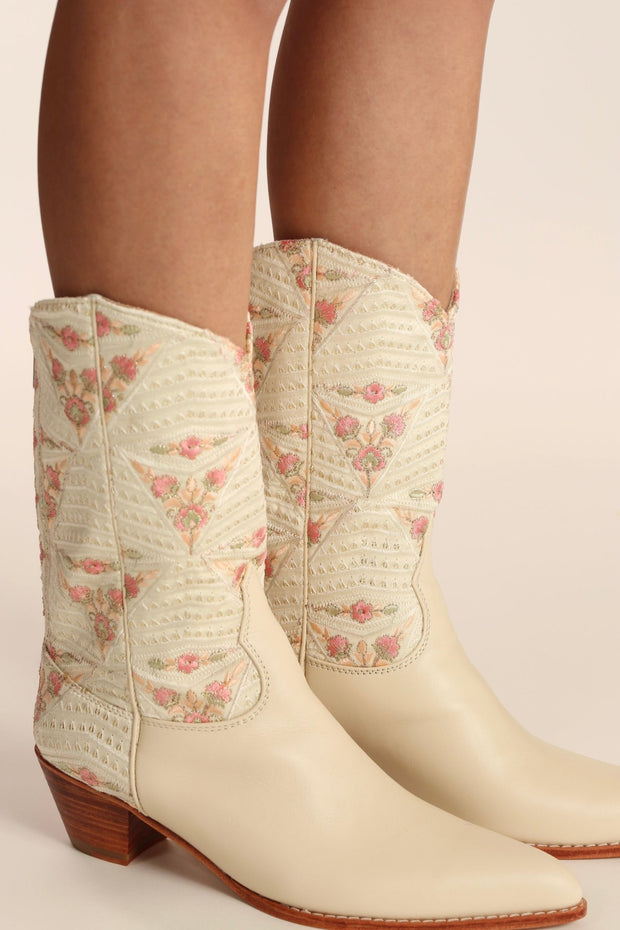 IVORY PINK FLOWER WESTERN BOOTS OHLOLITA - sustainably made MOMO NEW YORK sustainable clothing, boots slow fashion