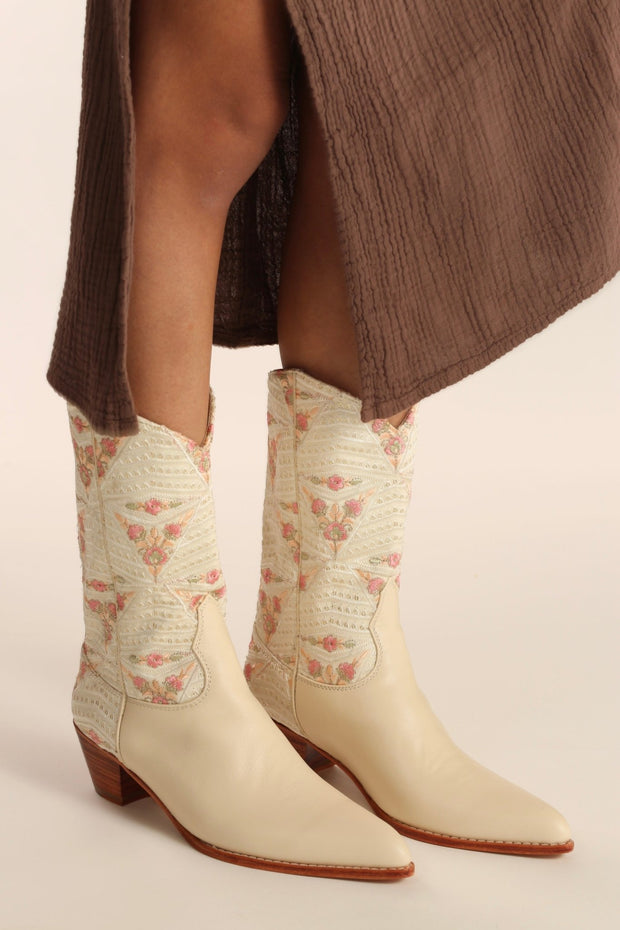 IVORY PINK FLOWER WESTERN BOOTS OHLOLITA - sustainably made MOMO NEW YORK sustainable clothing, boots slow fashion