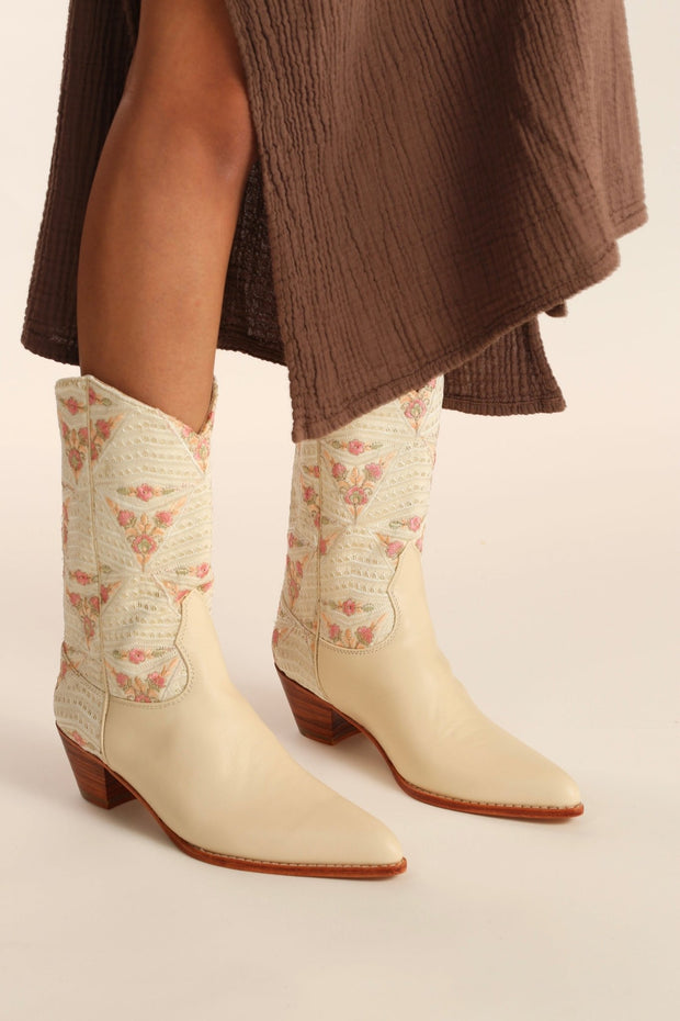 IVORY PINK FLOWER WESTERN BOOTS OHLOLITA - sustainably made MOMO NEW YORK sustainable clothing, boots slow fashion