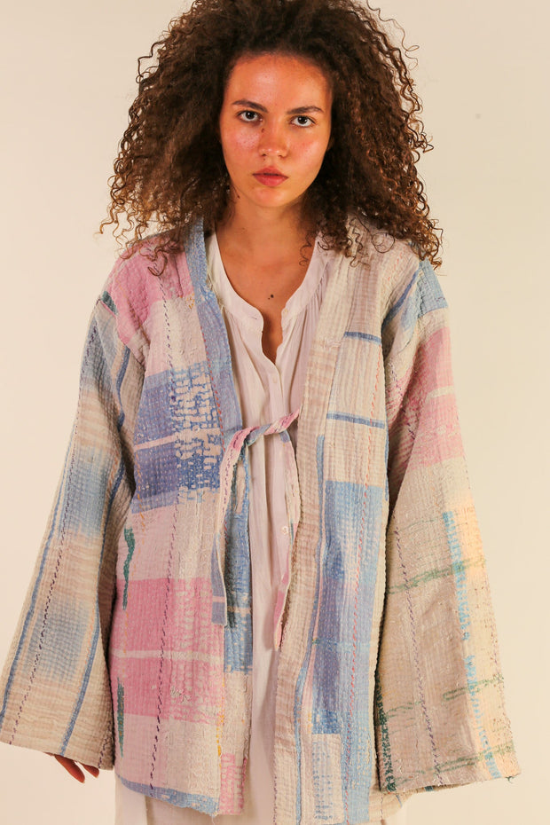 JACKET KIMONO RIKI VINTAE KANTHA QUILT - sustainably made MOMO NEW YORK sustainable clothing, slow fashion