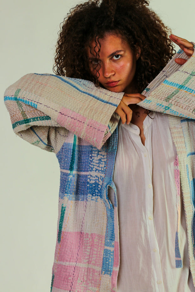 JACKET KIMONO RIKI VINTAE KANTHA QUILT - sustainably made MOMO NEW YORK sustainable clothing, slow fashion