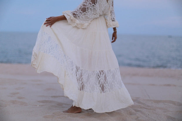 KAFTAN LACE COTTON DRESS LUNA - sustainably made MOMO NEW YORK sustainable clothing, dress slow fashion