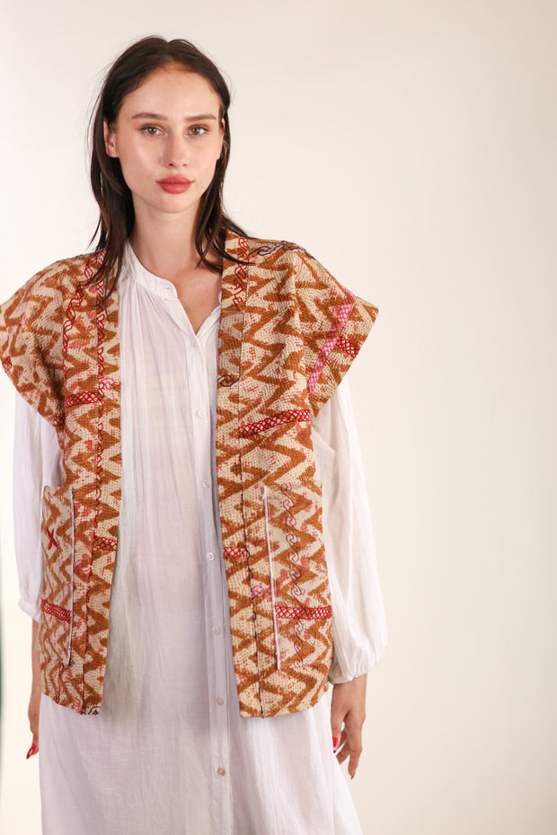 KANTHA COTTON VEST WISUSA - sustainably made MOMO NEW YORK sustainable clothing, Kimono slow fashion