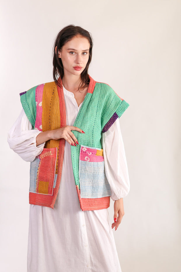 KANTHA QUILT VEST HENISSA - sustainably made MOMO NEW YORK sustainable clothing, slow fashion