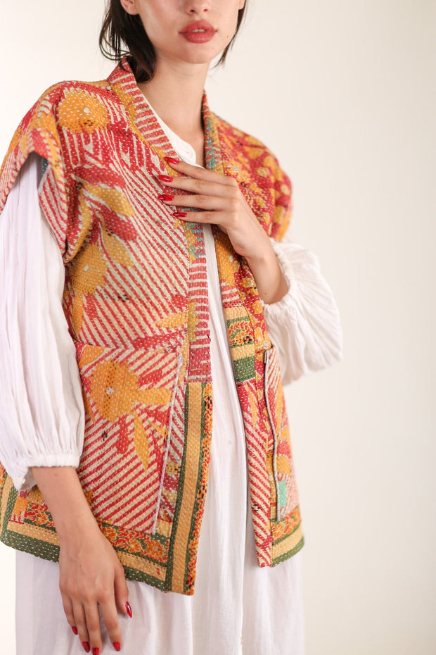 KANTHA QUILT VEST RUISA - sustainably made MOMO NEW YORK sustainable clothing, Kimono slow fashion