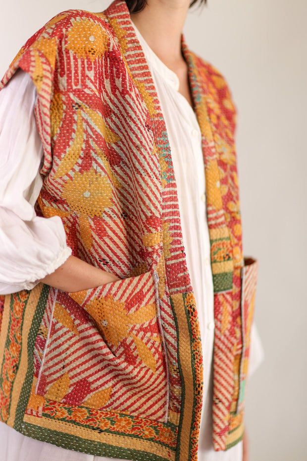 KANTHA QUILT VEST RUISA - sustainably made MOMO NEW YORK sustainable clothing, Kimono slow fashion